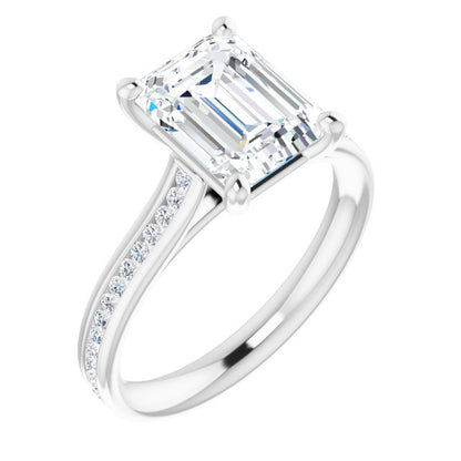 Emerald Diamond Band Engagement Ring
