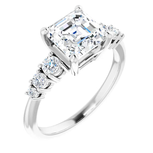 Asscher Multi Stone Accent Style Engagement Ring