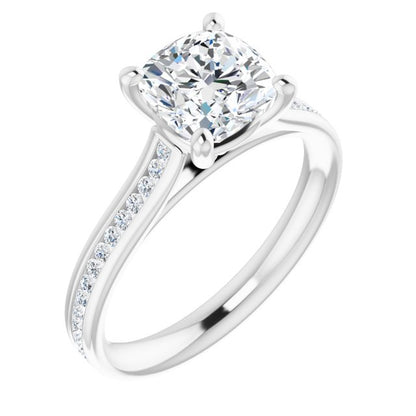 Cushion & Diamond Band Engagement Ring