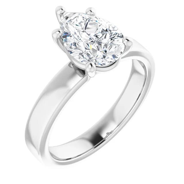 Pear Wide Band Solitaire Engagement Ring