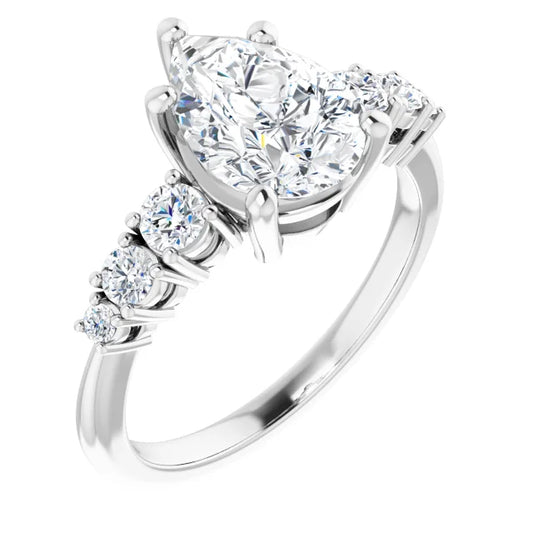 Pear Multi Stone Accent Style Engagement Ring