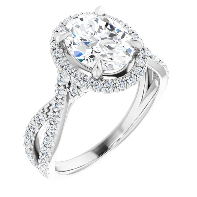 Oval Twist Halo Style Engagement Ring