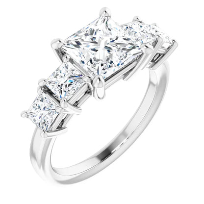 Princess Multi Stone Accent Style Engagement Ring