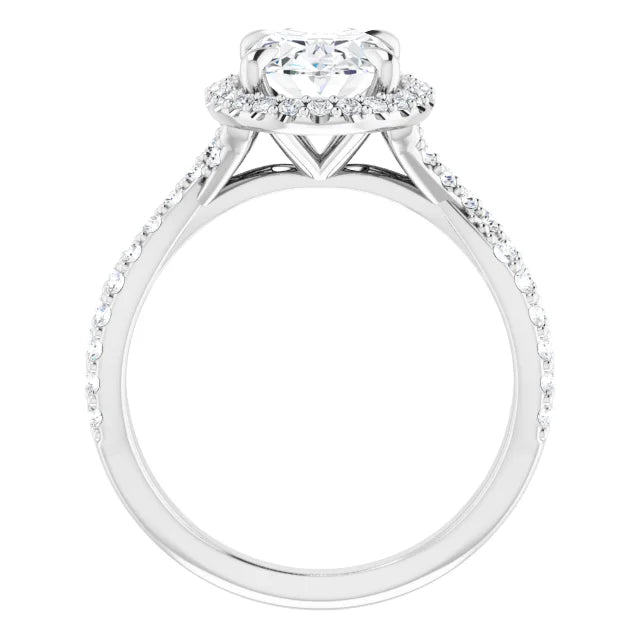 Oval Twist Halo Style Engagement Ring