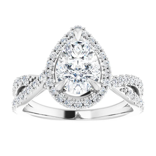 Pear Twist Halo Style Engagement Ring