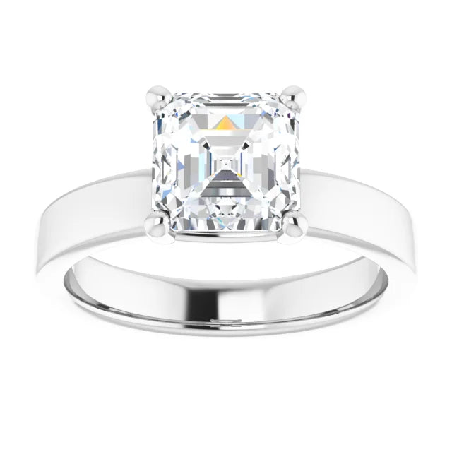 Asscher Wide Band Solitaire Engagement Ring