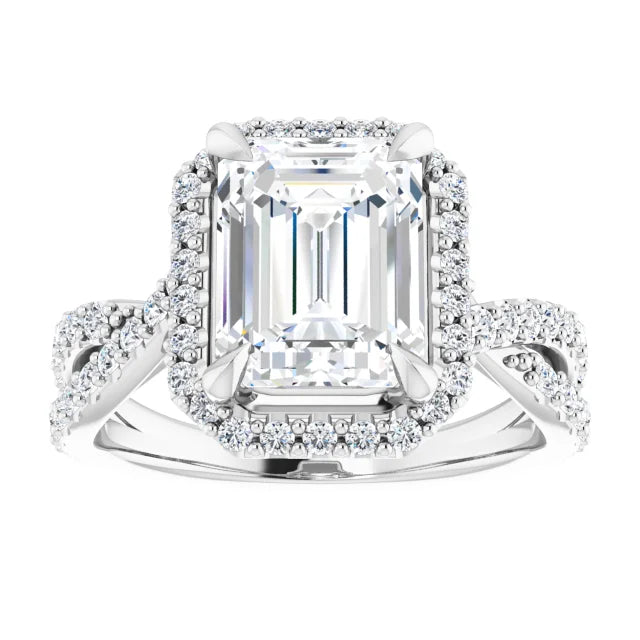 Emerald Twist Halo Style Engagement Ring