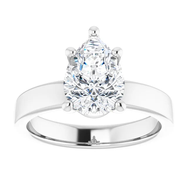 Pear Wide Band Solitaire Engagement Ring