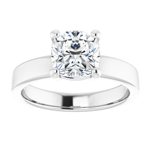 Cushion Wide Band Solitaire Engagement Ring