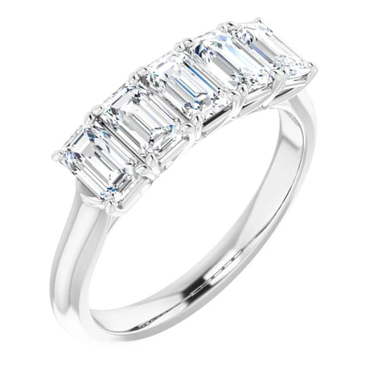 Five Stone Emerald Cut Moissanite Anniversary Band