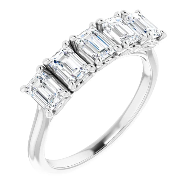 Five Stone Emerald Cut Moissanite Anniversary Band