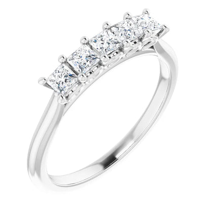 Five Stone Princess Cut Moissanite Anniversary Band
