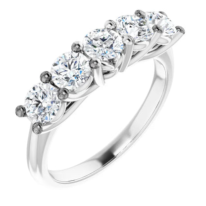 Five Stone Round Brilliant Moissanite Anniversary Band