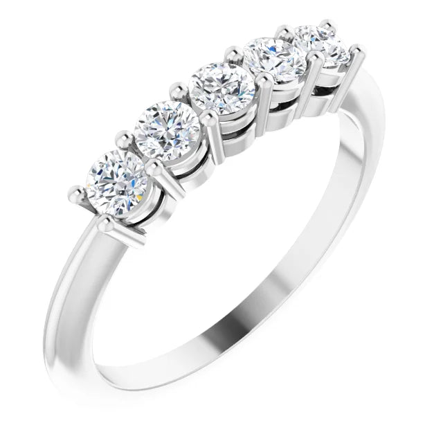 Five Stone Round Brilliant Moissanite Anniversary Band