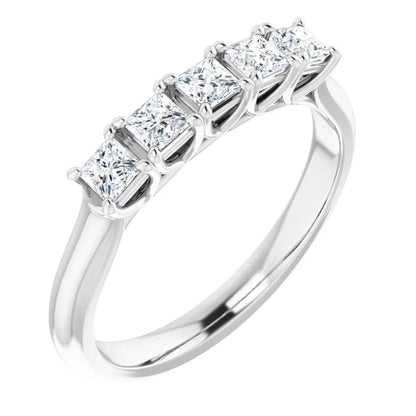 Five Stone Princess Cut Moissanite Anniversary Band