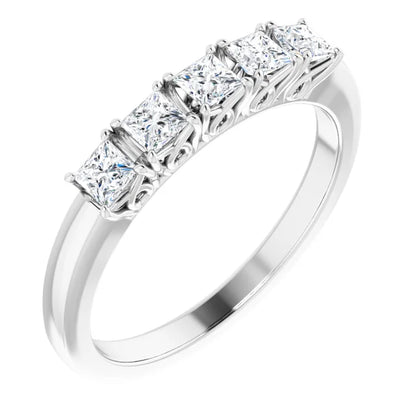 Five Stone Princess Cut Moissanite Anniversary Band