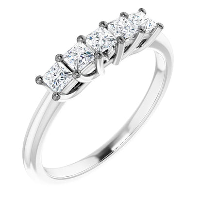 Five Stone Princess Cut Moissanite Anniversary Band
