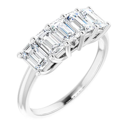 Five Stone Emerald Cut Moissanite Anniversary Band