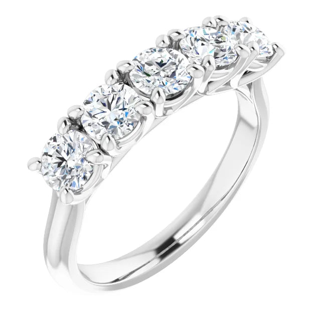 Five Stone Round Brilliant Moissanite Anniversary Band