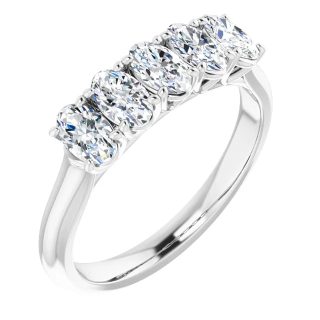 Five Stone Oval Cut Moissanite Anniversary Band