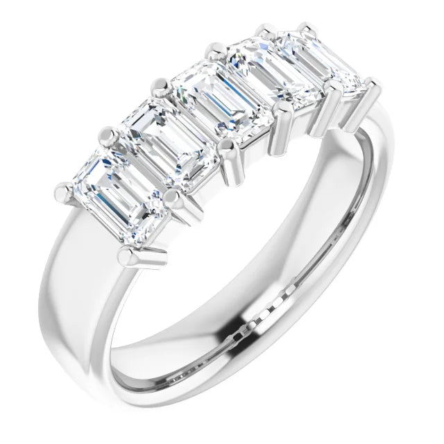 Five Stone Emerald Cut Moissanite Anniversary Band