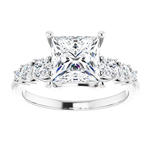 Princess Multi Stone Accent Style Engagement Ring