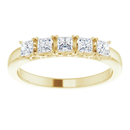 Five Stone Princess Cut Moissanite Anniversary Band