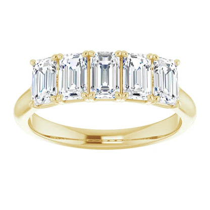 Five Stone Emerald Cut Moissanite Anniversary Band