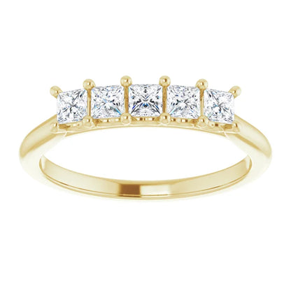 Five Stone Princess Cut Moissanite Anniversary Band