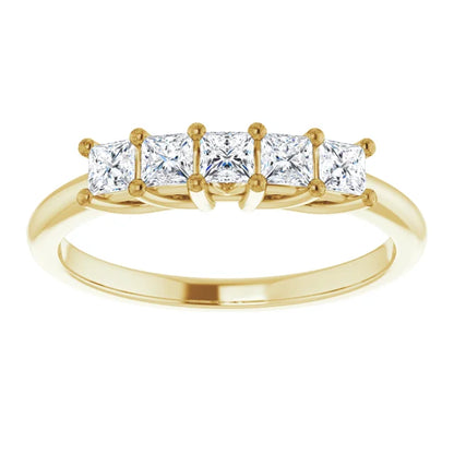 Five Stone Princess Cut Moissanite Anniversary Band
