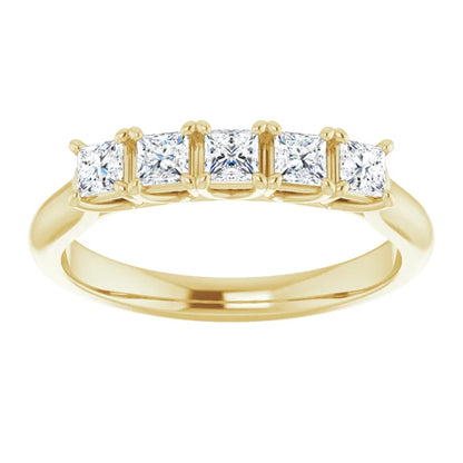 Five Stone Princess Cut Moissanite Anniversary Band