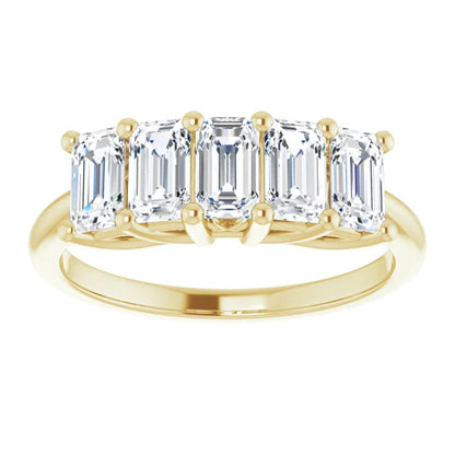 Five Stone Emerald Cut Moissanite Anniversary Band