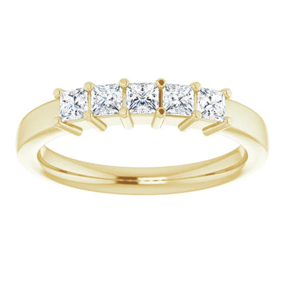 Five Stone Princess Cut Moissanite Anniversary Band