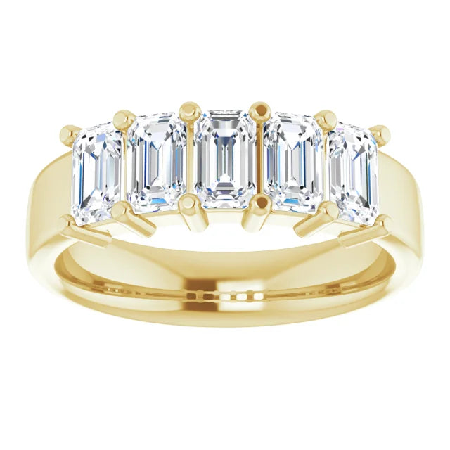 Five Stone Emerald Cut Moissanite Anniversary Band