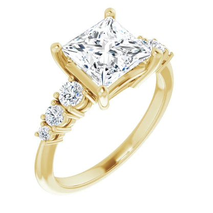 Princess Multi Stone Accent Style Engagement Ring