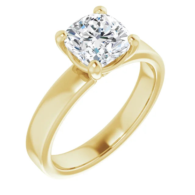 Cushion Wide Band Solitaire Engagement Ring