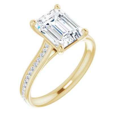 Emerald Diamond Band Engagement Ring