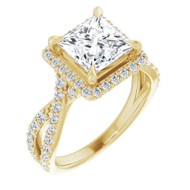 Princess Twist Halo Style Engagement Ring