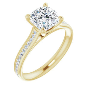 Cushion & Diamond Band Engagement Ring