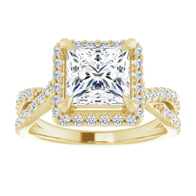 Princess Twist Halo Style Engagement Ring