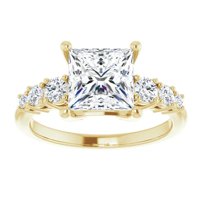 Princess Multi Stone Accent Style Engagement Ring