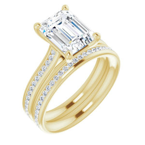 Emerald Diamond Band Engagement Ring