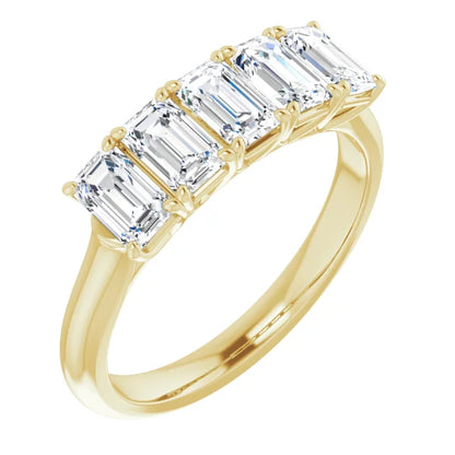 Five Stone Emerald Cut Moissanite Anniversary Band