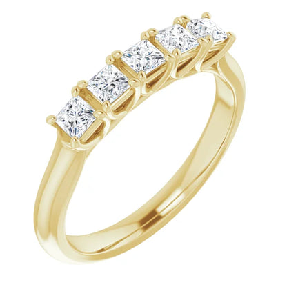Five Stone Princess Cut Moissanite Anniversary Band