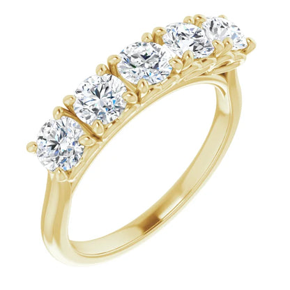 Five Stone Round Brilliant Moissanite Anniversary Band