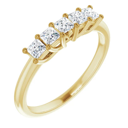 Five Stone Princess Cut Moissanite Anniversary Band