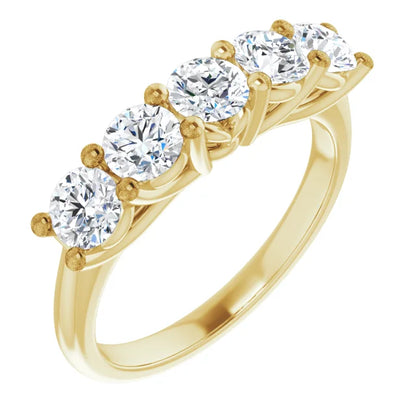 Five Stone Round Brilliant Moissanite Anniversary Band