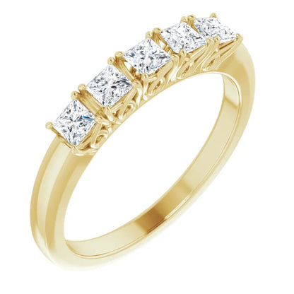 Five Stone Princess Cut Moissanite Anniversary Band