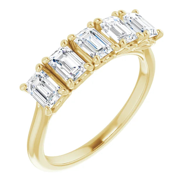 Five Stone Emerald Cut Moissanite Anniversary Band