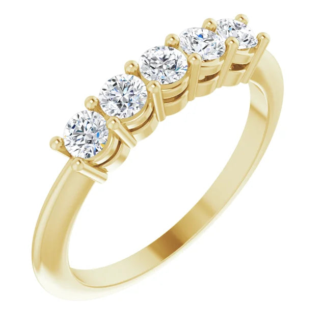 Five Stone Round Brilliant Moissanite Anniversary Band